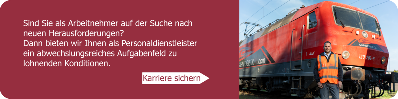 Roter Zug mit technischer Ausrüstung und Personen auf einem Bahngleis.